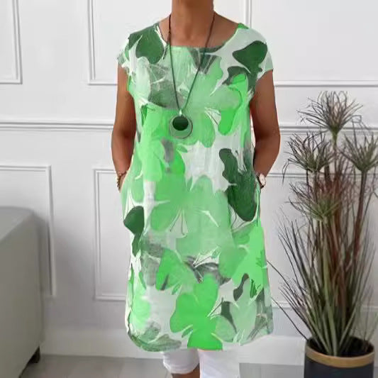 Robe Imprimée Fluide à Col Rond