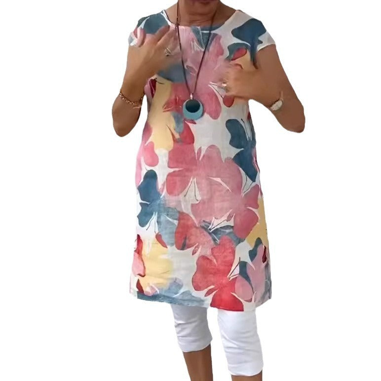 Robe Imprimée Fluide à Col Rond