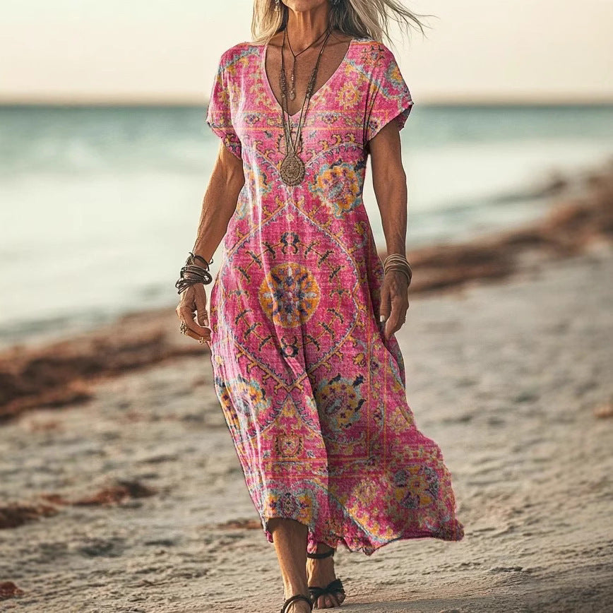 Robe Longue Tie & Dye à Manches Chauve-souris