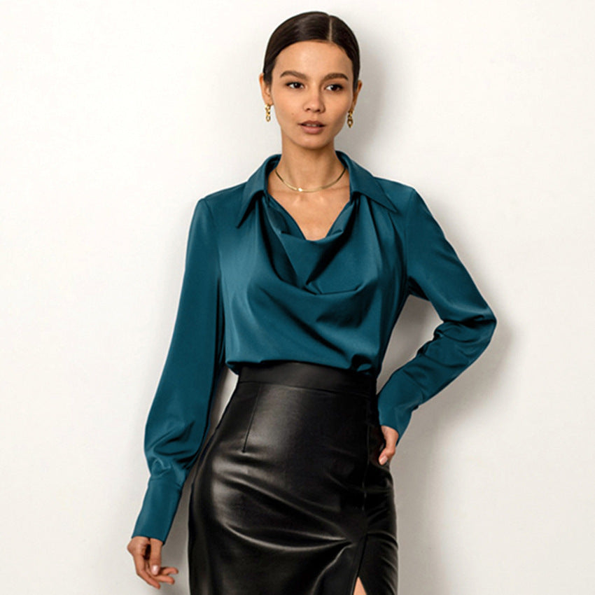 Chemise Drapée à Col Asymétrique Femme