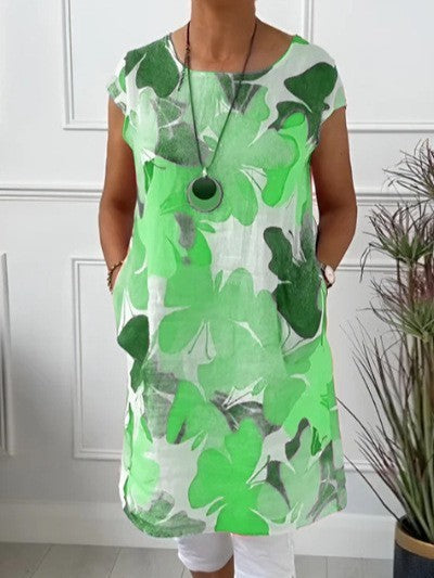 Robe Imprimée Fluide à Col Rond