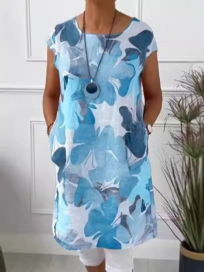 Robe Imprimée Fluide à Col Rond