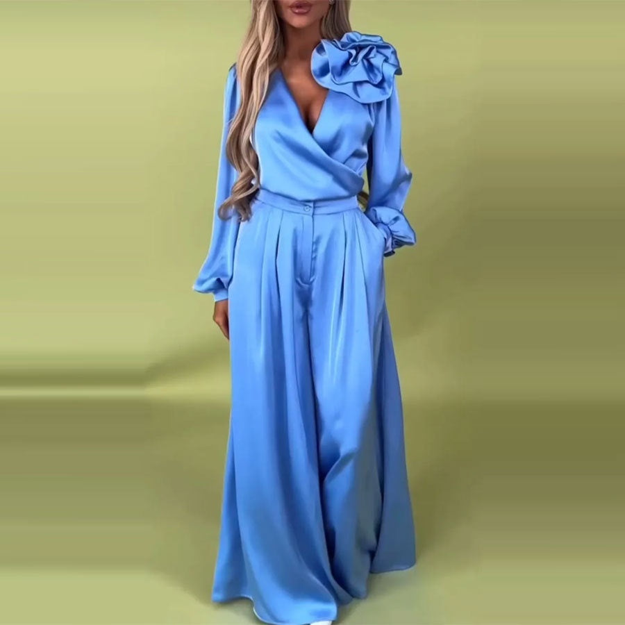 Ensemble Satiné Élégant à Pantalon Large Femme
