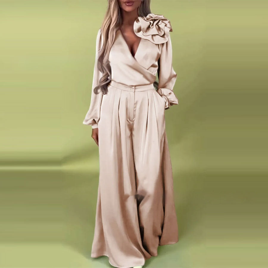 Ensemble Satiné Élégant à Pantalon Large Femme
