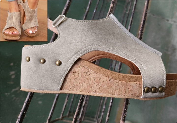 Sandales Compensées à Rivets Femme