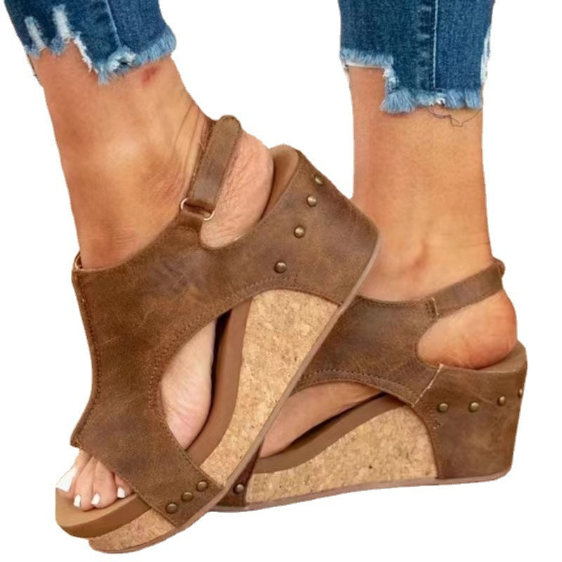 Sandales Compensées à Rivets Femme