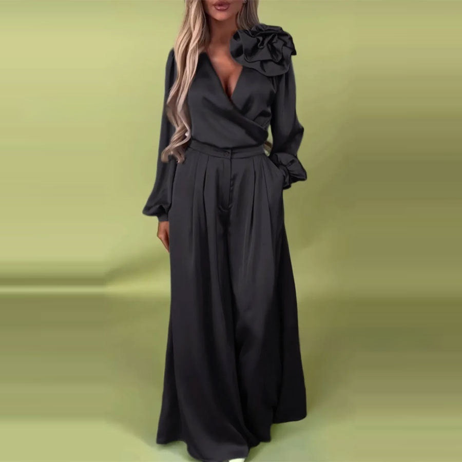 Ensemble Satiné Élégant à Pantalon Large Femme