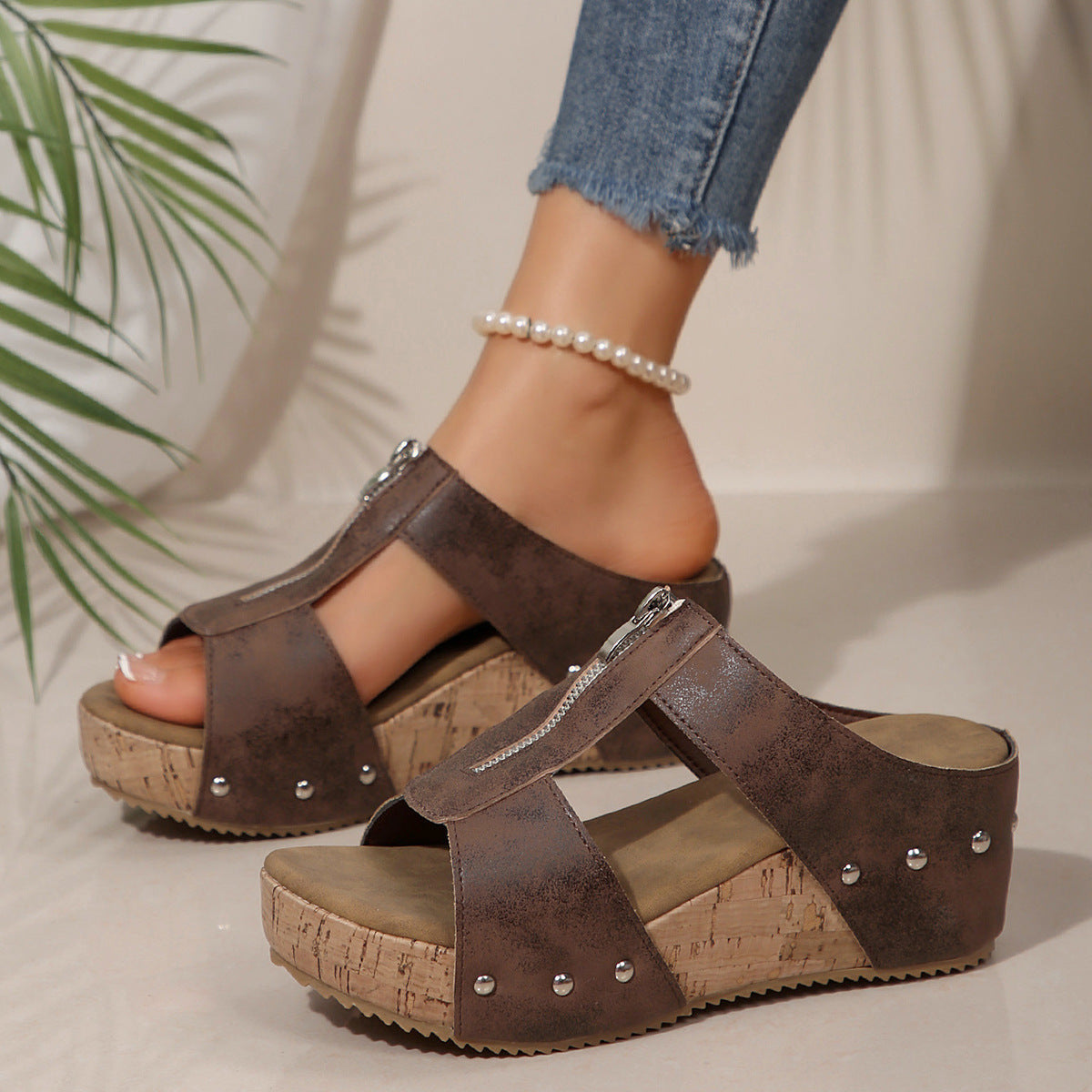 Mules Compensées Ouvertes Grandes Tailles