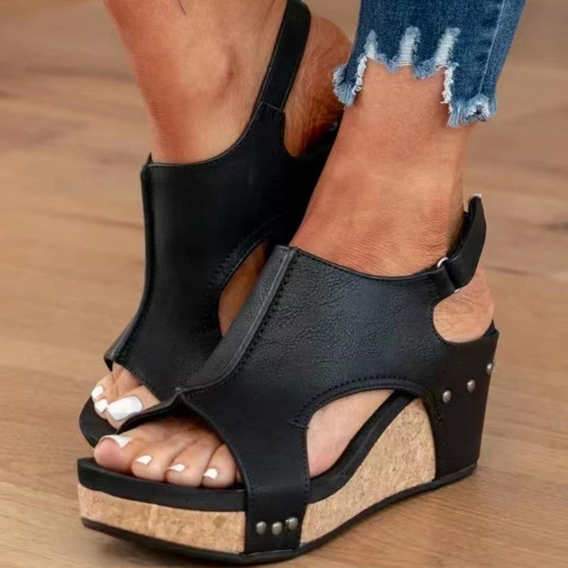Sandales Compensées à Rivets Femme