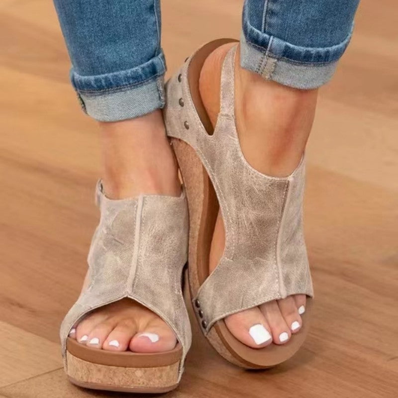Sandales Compensées à Rivets Femme