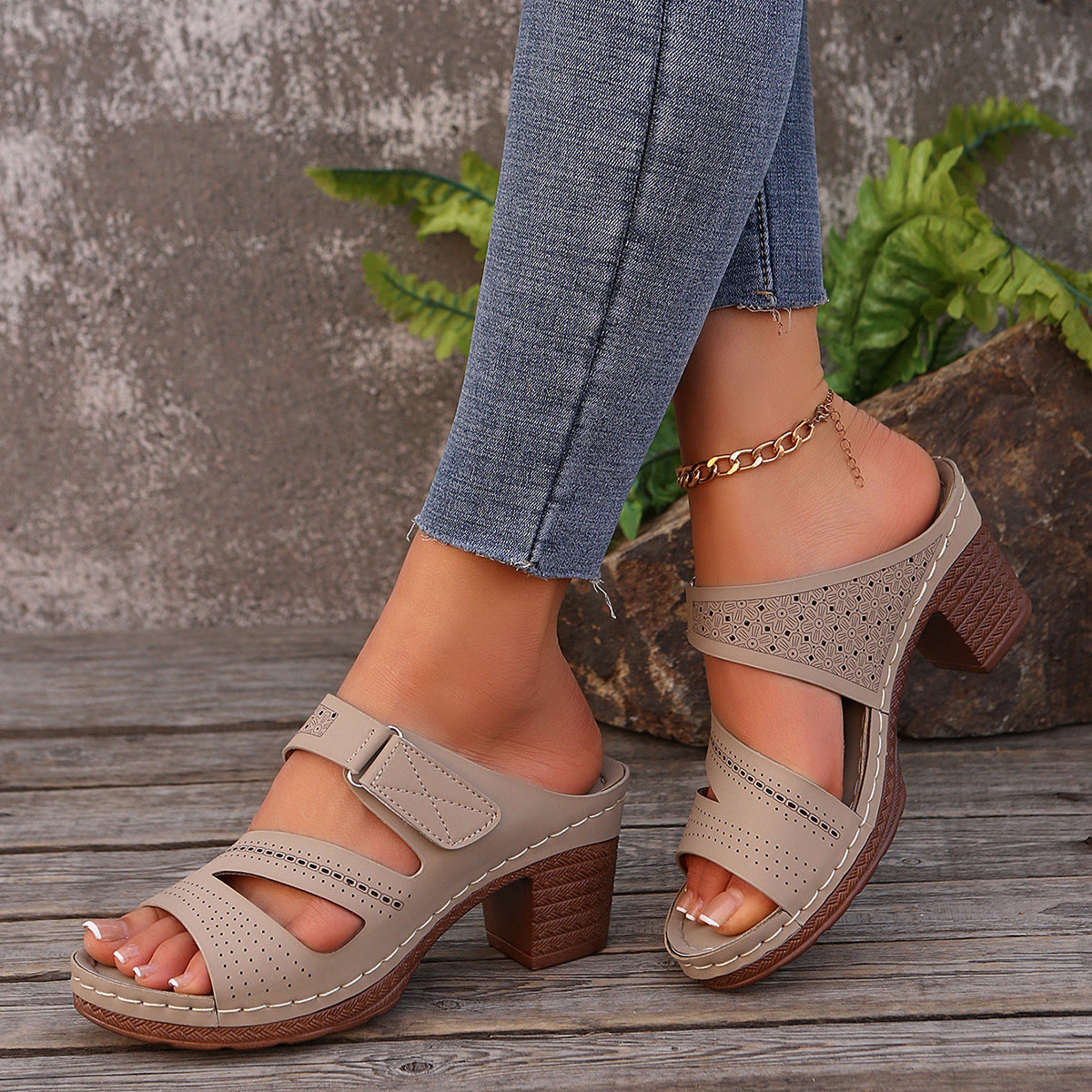 Mules à Talons Carrés Été Femme