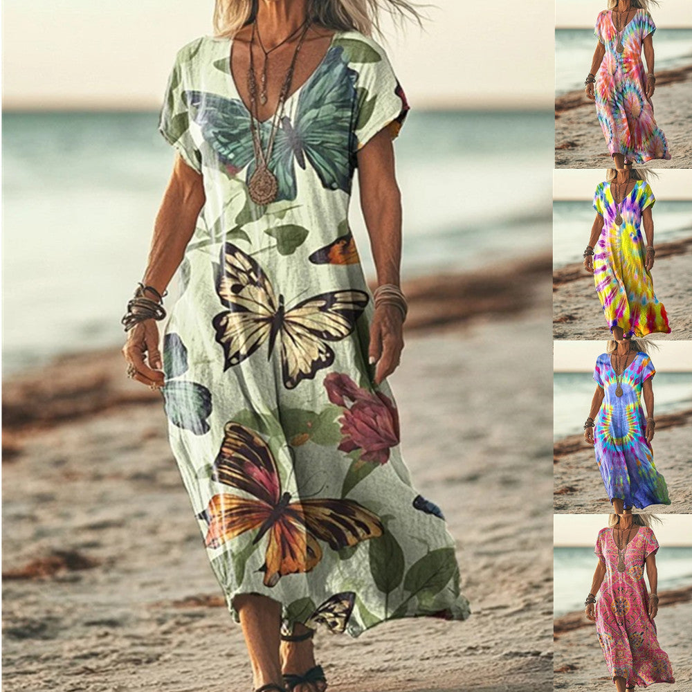 Robe Longue Tie & Dye à Manches Chauve-souris