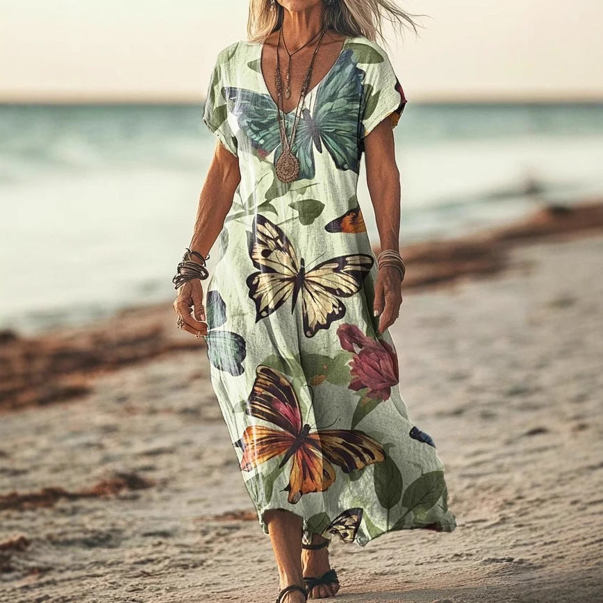 Robe Longue Tie & Dye à Manches Chauve-souris