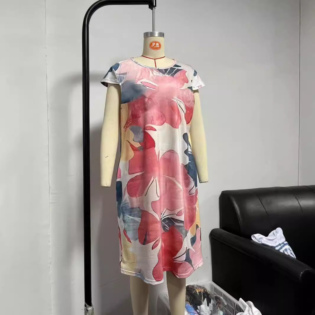 Robe Imprimée Fluide à Col Rond