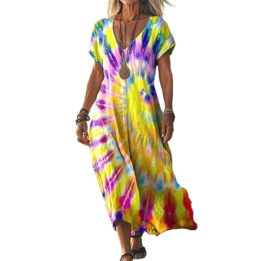 Robe Longue Tie & Dye à Manches Chauve-souris