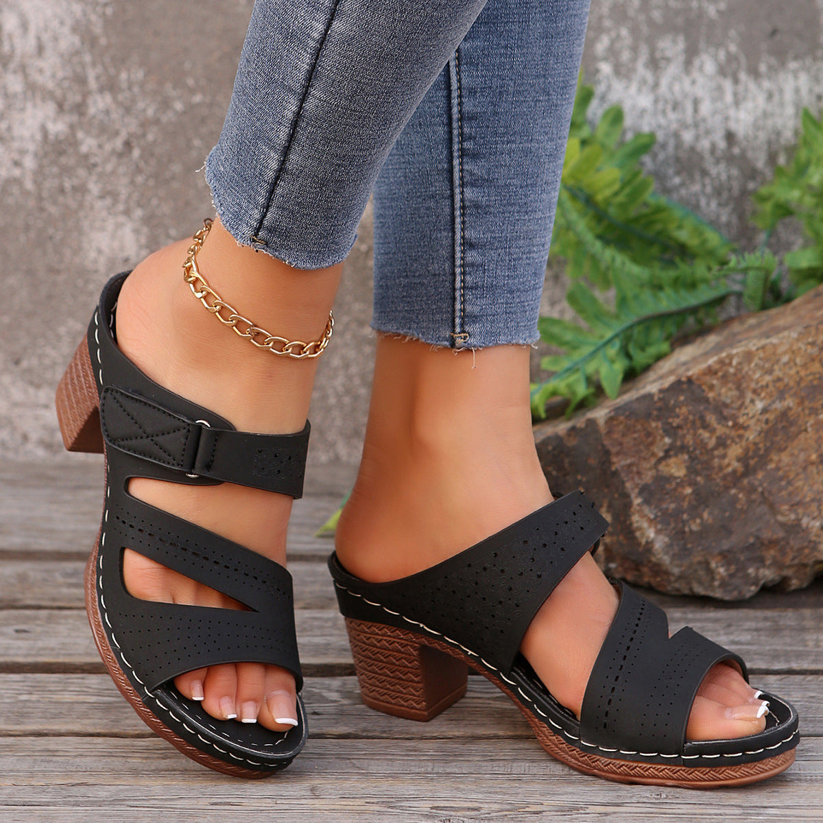 Mules à Talons Carrés Été Femme