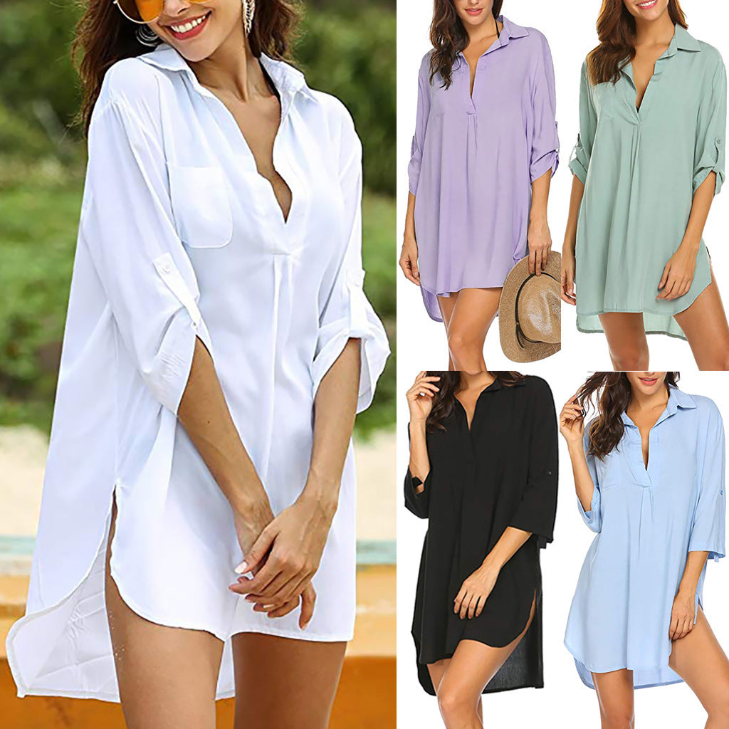 Chemise de Plage Femme à Col V Profond
