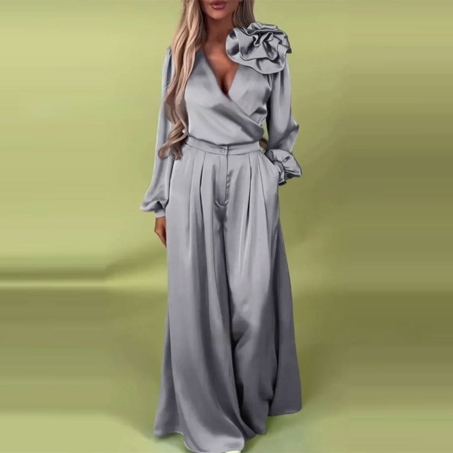 Ensemble Satiné Élégant à Pantalon Large Femme