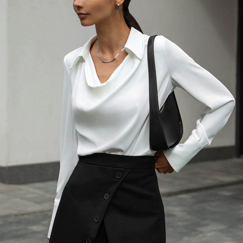 Chemise Drapée à Col Asymétrique Femme