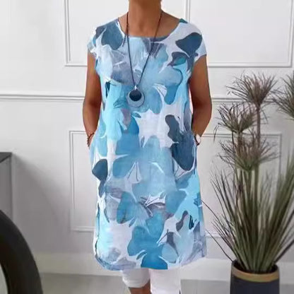 Robe Imprimée Fluide à Col Rond
