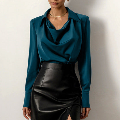 Chemise Drapée à Col Asymétrique Femme