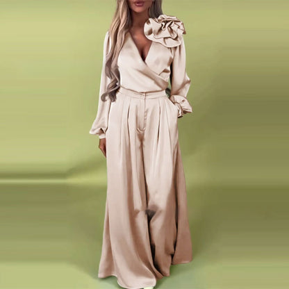Ensemble Satiné Élégant à Pantalon Large Femme