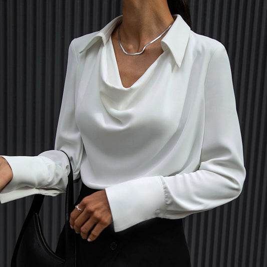 Chemise Drapée à Col Asymétrique Femme