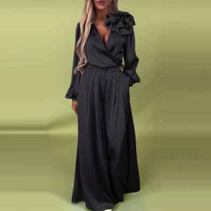 Ensemble Satiné Élégant à Pantalon Large Femme