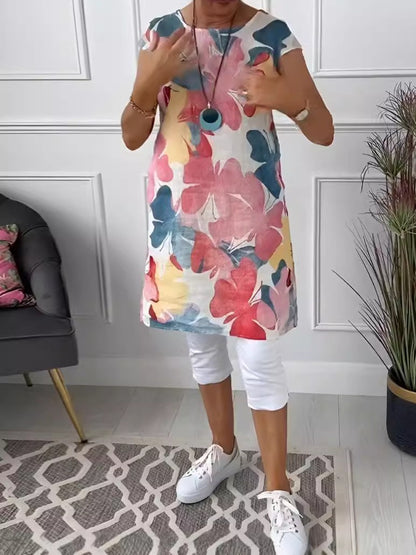Robe Imprimée Fluide à Col Rond