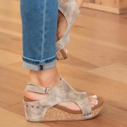 Sandales Compensées à Rivets Femme